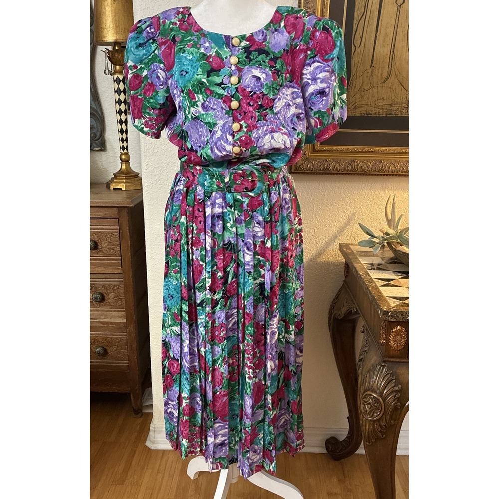 VTG Talbot's Maggie Boutique Floral Polyester Dress Size 10 Grandma Cottage Core